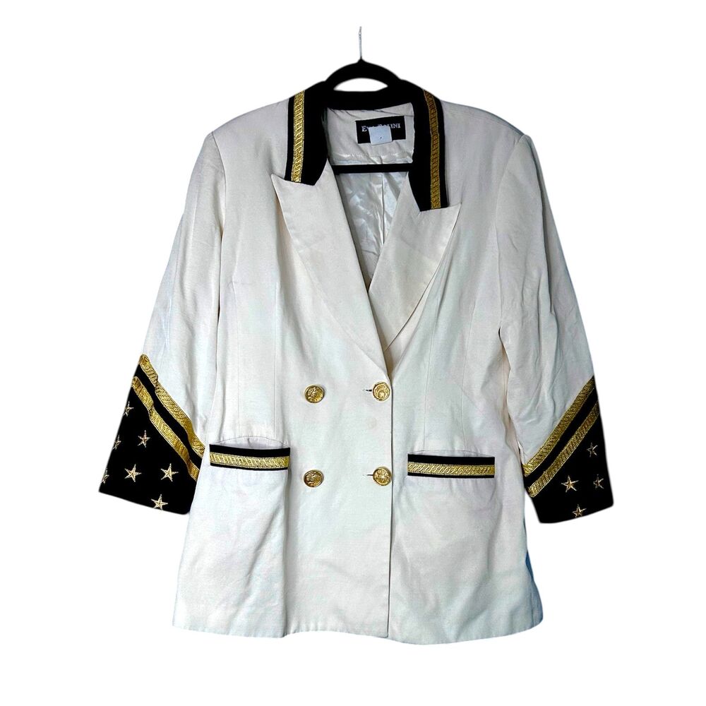 Eva Polini Vtg Womens Cream Nautical Blazer Sz 16 Stars Glam Patriotic Old Money